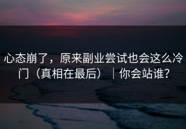 心态崩了，原来副业尝试也会这么冷门（真相在最后）｜你会站谁？