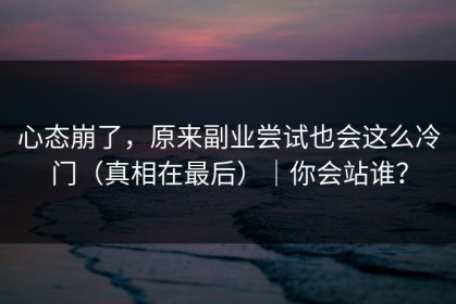 心态崩了，原来副业尝试也会这么冷门（真相在最后）｜你会站谁？